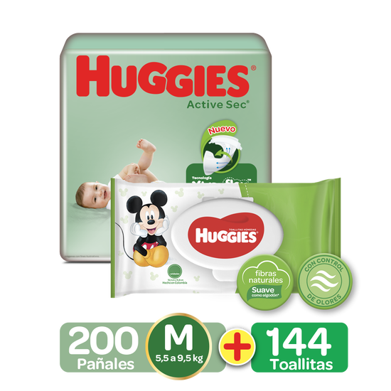 Combo Pañales Etapa 2, 200 Uds + Toallitas Húmedas 144 Uds